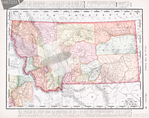 Image of Antique Vintage Color Map of Montana United States