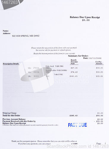 Image of Medical Bill Drugs Pharmaceutical Stamped Past Due