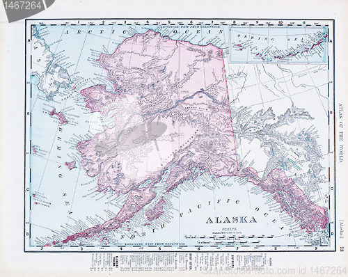 Image of Antique Vintage Color Map of Alaska, USA