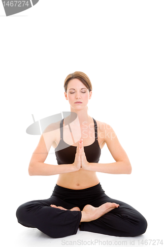 Image of Tranquil Woman Sitting Yoga Meditating, Isolated