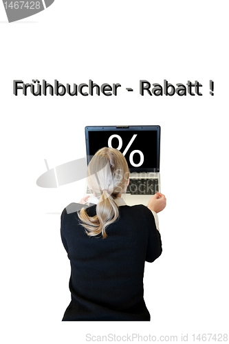 Image of Frau mit Laptop Frühbucher Rabatt