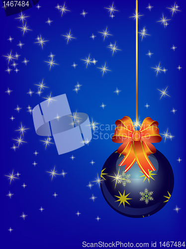 Image of Winter background with blue christmas ball