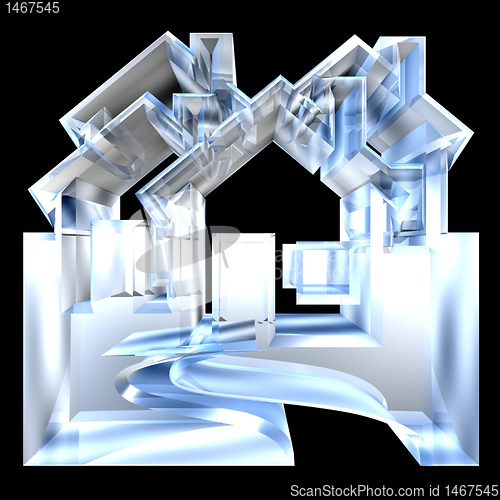 Image of House Icon in glass - 3d 