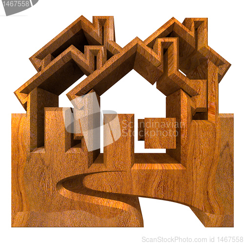 Image of House Icon in wood - 3d 