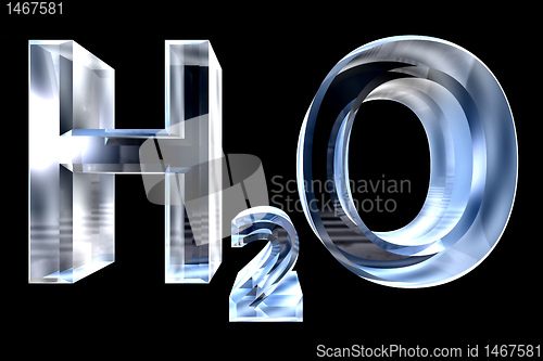 Image of H2O - water chemical symbol - in glass 3d made 