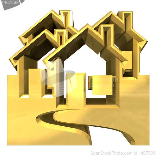 Image of House Icon in gold - 3d