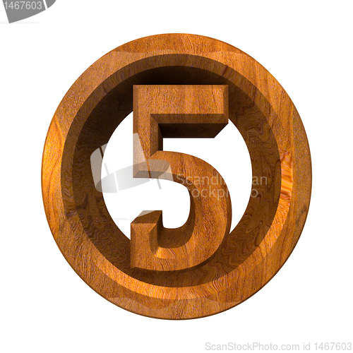 Image of 3d number 5 in wood 