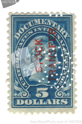 Image of old postage stamp from USA 5 dollars 