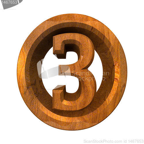 Image of 3d number 3 in wood 
