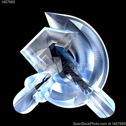 Image of 3d hammer and sickle symbol in glass