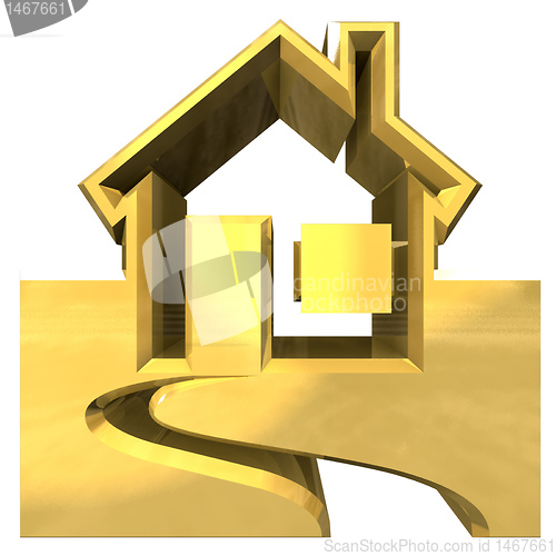 Image of House Icon in gold - 3d