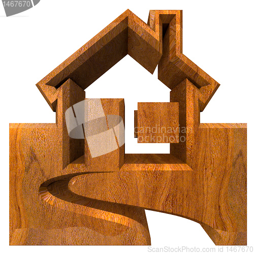 Image of House Icon in wood - 3d 