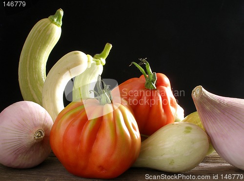 Image of Trumpet zucchini with beef tomato and sweet onions