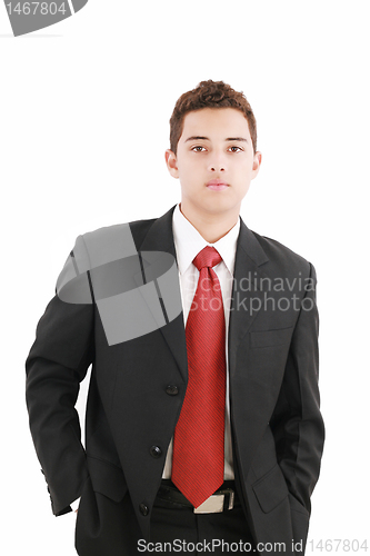 Image of Portrait of a teenage boy in a business suit