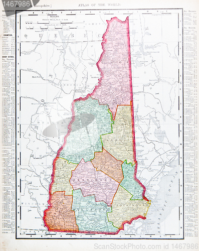 Image of Antique Vintage Color Map of New Hampshire, USA