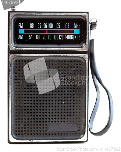 Image of Vintage Black Portable Transistor Radio Isolated on White Backgr