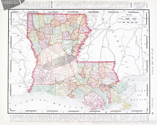 Image of Antique Color Map of Louisiana, United States, USA