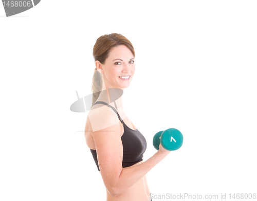 Image of White Woman Working Out Hand Weight Dumbbell Curls