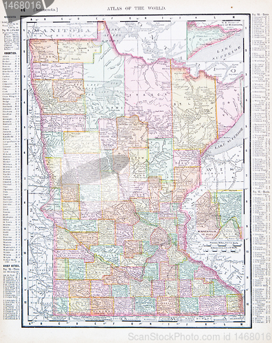 Image of Antique Color Map Minnesota MN United States, USA