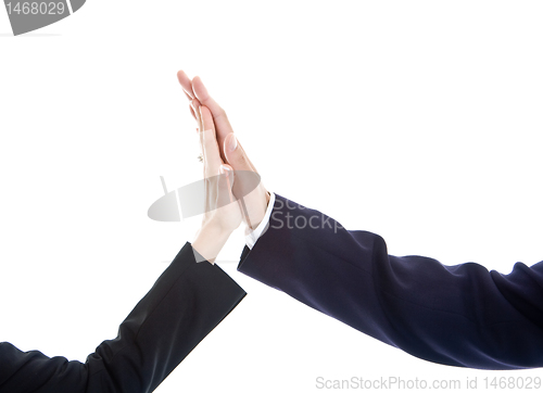 Image of Business Man Woman Hand Giving High Five Isolated