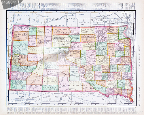 Image of Antique Vintage Color Map of South Dekota, SD, USA