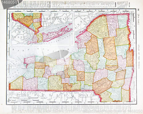 Image of Antique Vintage Color Map of New York State, USA