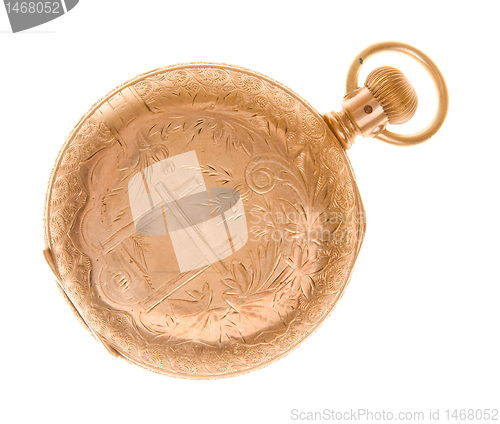 Image of Ornate Old Fashioned Gold Pocket Watch Isolated