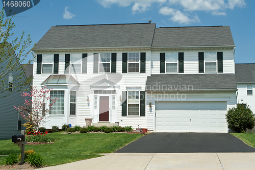 Image of Front View Vinyl Siding Single Family House Home, Suburban Maryl