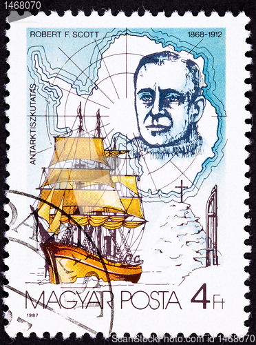 Image of Canceled Hungarian Postage Stamp Robert Scott Antarctic Explorer