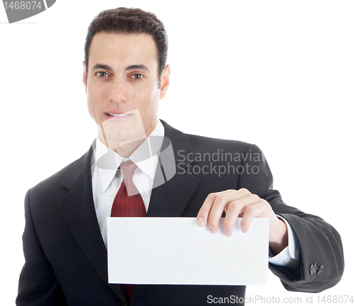 Image of Caucasian Man Holding Blank Sign, Isolated White Background