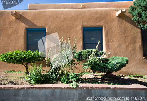 Image of Exterior View of Adobe House Wall Santa Fe, New Mexico