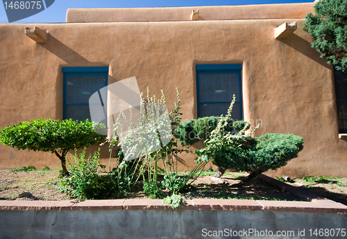 Image of Exterior View of Adobe House Wall Santa Fe, New Mexico