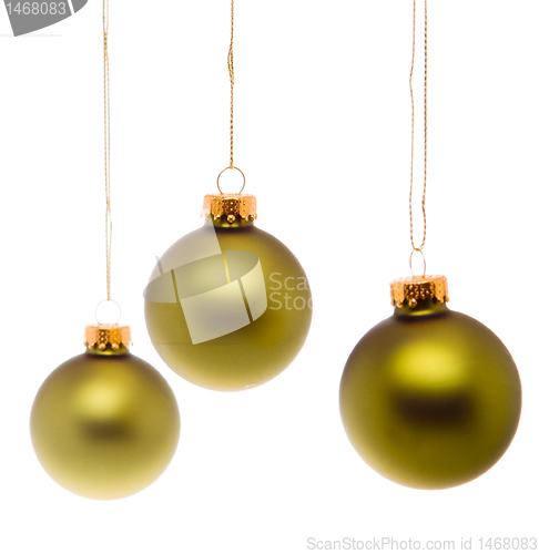 Image of Pastel Green Gold Christmas Balls Hanging Isolated
