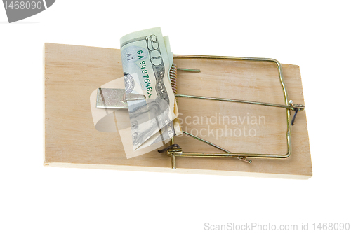 Image of Folded $20 Twenty Dollar Bill Mousetrap Isolated