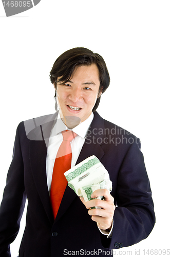 Image of Asian Man Angry Over Market Crushing Stock Certificate White Bac