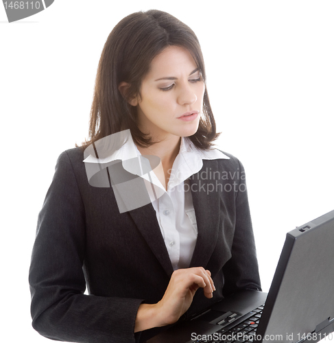 Image of Woman Working on Laptop Isolated White Background