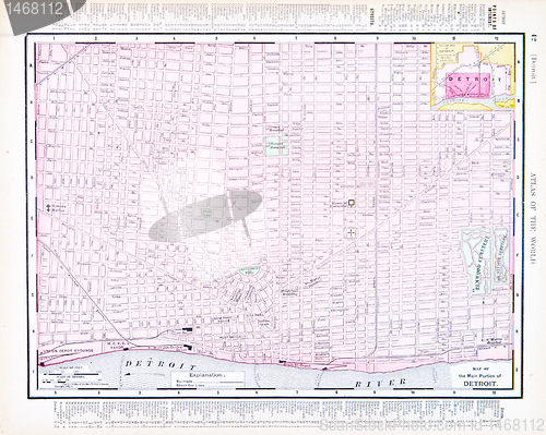 Image of Color Street City Map of Detroit, Michigan, MI USA