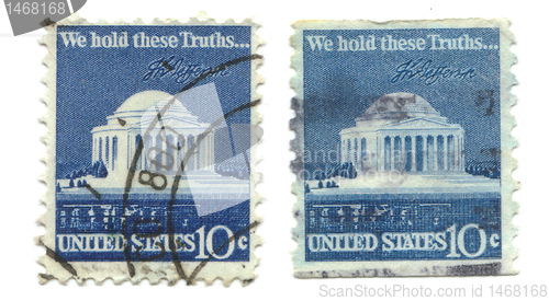 Image of old postage stamps from USA Temple 