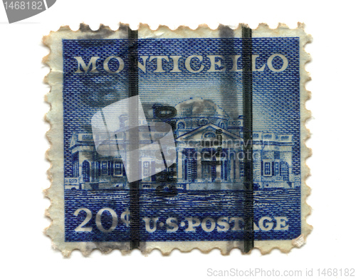 Image of US postage stamp on white background Monticello