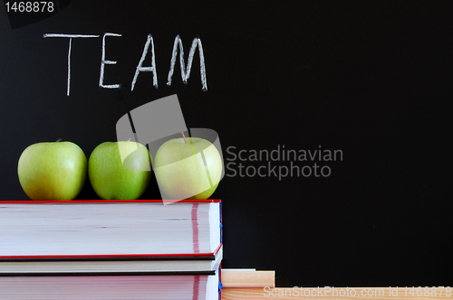 Image of teamwork and chalkboard