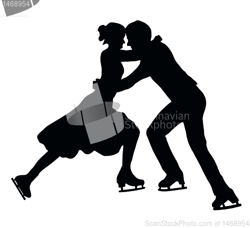 Image of Silhouette Ice Skater Couple Embrace