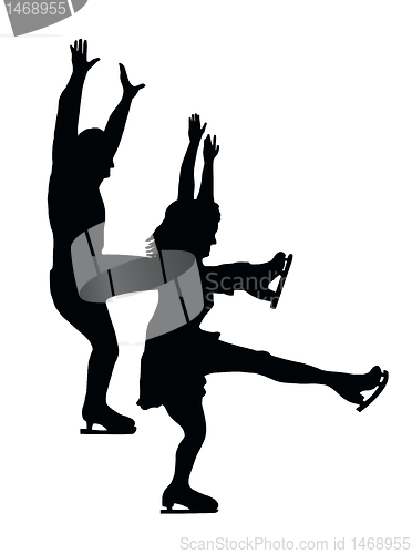 Image of Silhouette Ice Skater Couple Front Kick