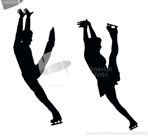 Image of Silhouette Ice Skater Couple High Kick
