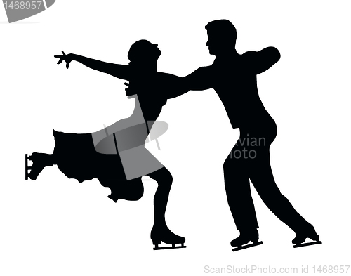 Image of Silhouette Ice Skater Couple Embrace Back Kick