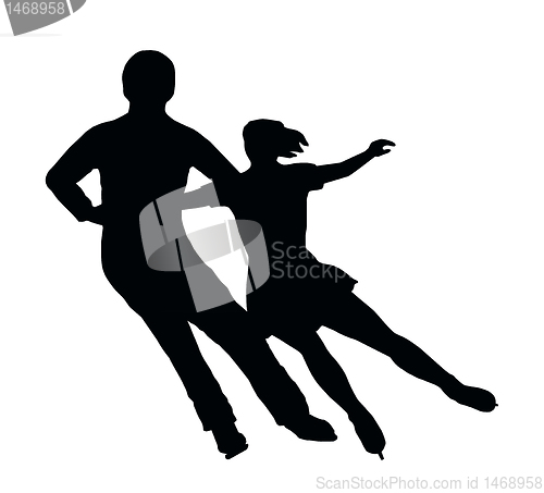 Image of Silhouette Ice Skater Couple Side by Side Turn