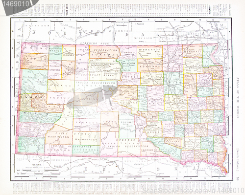 Image of Antique Color Map South Dakota, United States, USA