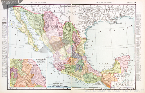 Image of Antique Vintage Color English Map of Mexico