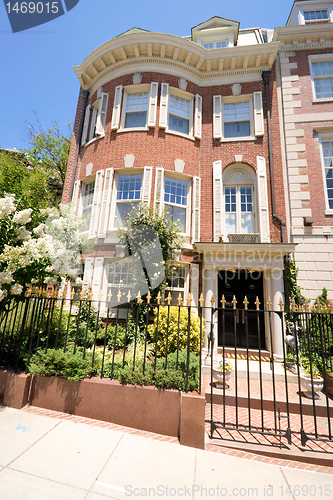 Image of Adams Federal Style Red Brick Row House Metal Gate