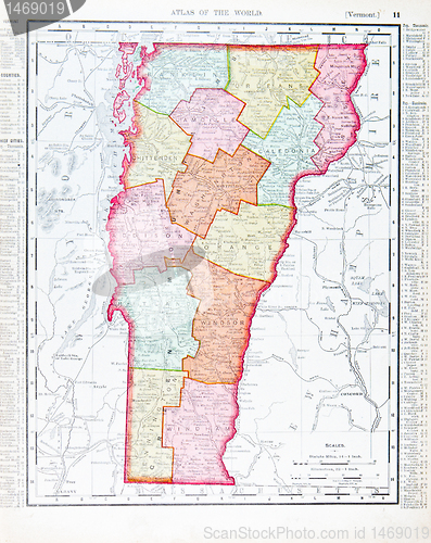 Image of Antique Vintage Color Map of Vermont, USA