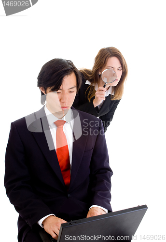 Image of Shoulder Surfing Businessman Industrial Espionage